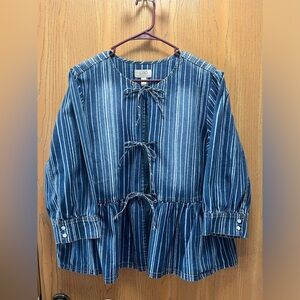 LOGO by Lori Goldstein denim pinstripe jacket